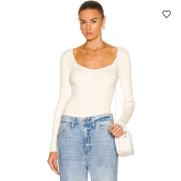 Frame Denim Tops - Frame Cream Bone Ribbed Zip Long Sleeve Top - S